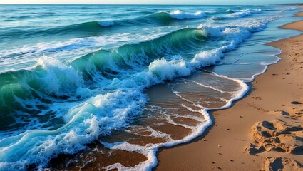 Gentle ocean waves embrace sandy beach shoreline