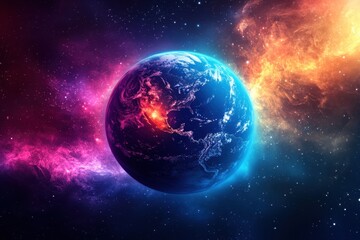 Obraz premium Stunning view of Earth surrounded by vibrant cosmic colors in deep space