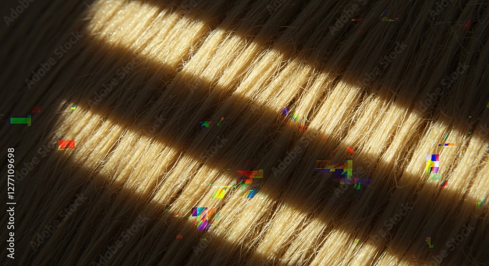 Poster light and shadow play on textured surface with colorful glitch effects
