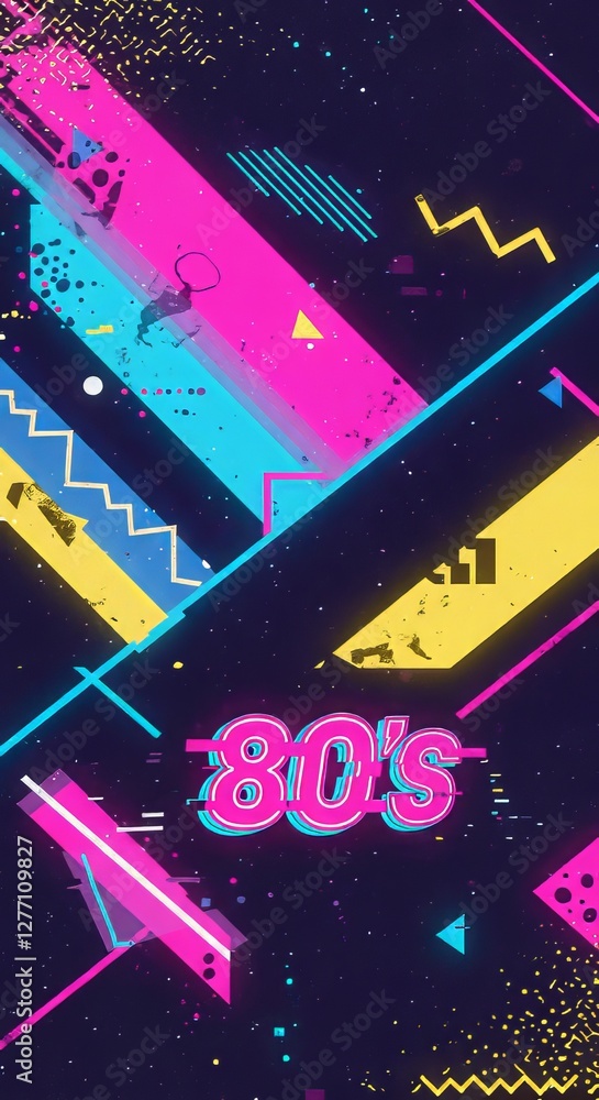 Aufkleber vibrant 80s geometric neon background with retro elements and abstract patterns
