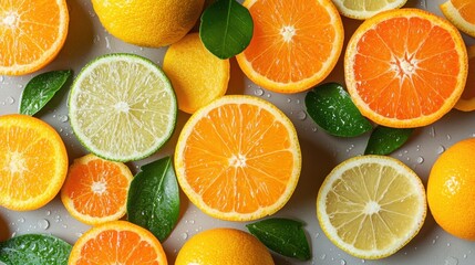 Obraz premium A vibrant assortment of oranges and lemons arranged on a table, showcasing their fresh colors and textures in an inviting display.
