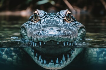 Obraz premium Close-up of a Crocodile's Head Emerging from the Water: A Majestic and Powerful Predator in its Natural Habitat