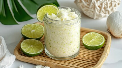 Coconut Lime Scrub Jars on Bamboo Tray