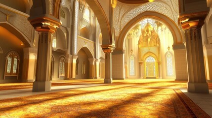 Majestic Interior of Grand Mosque with Elegant Islamic Architecture