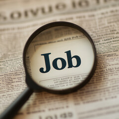 Magnifying glass over job advertisement in newspaper