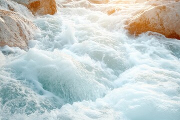 Fototapeta premium A significant flow of water cascades from the rocky surface, showcasing the natural beauty and power of the landscape.