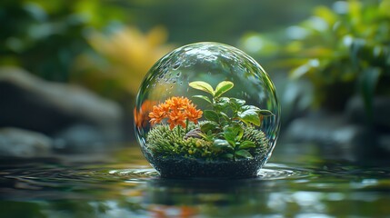Nature Glass Bubble with Flowers and Plants