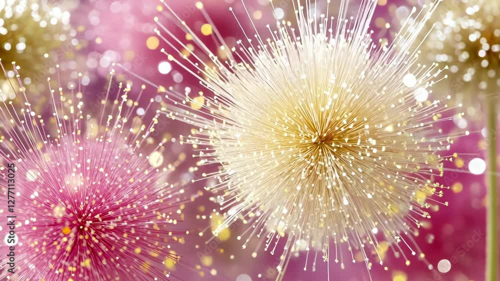 Poster Colorful abstract representation of delicate flower-like structures with sparkling background