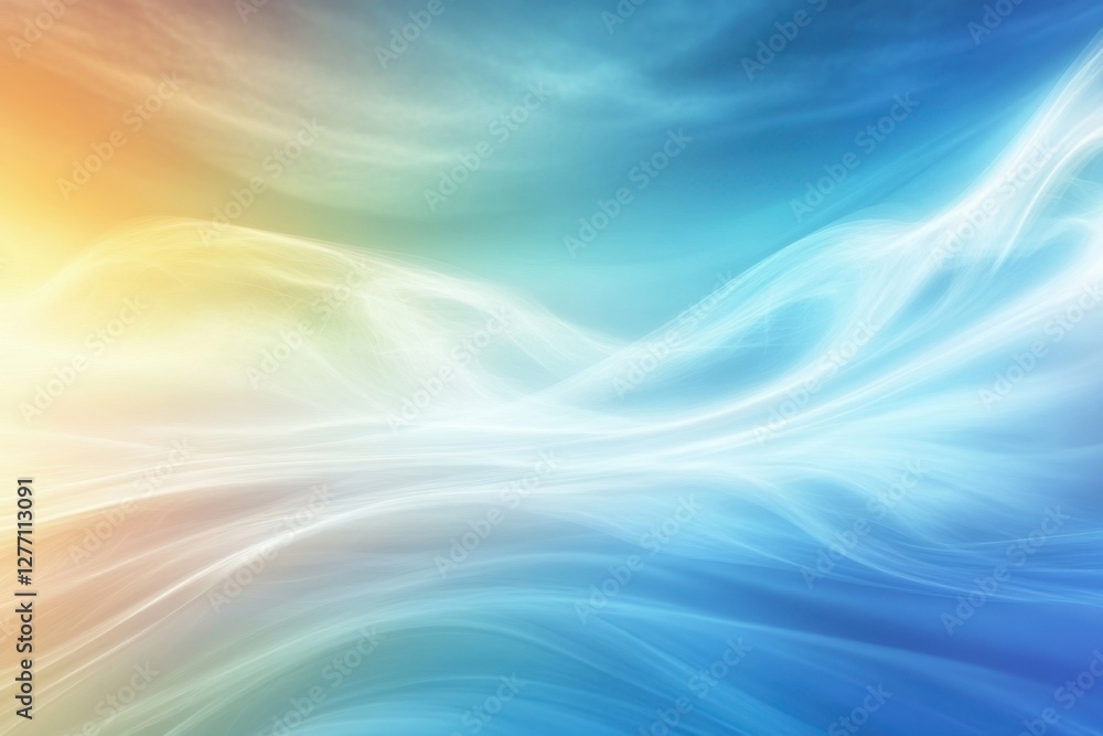 Poster soft flowing waves of color create a tranquil abstract background in shades of blue and orange