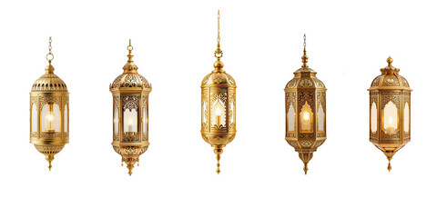 Obraz premium Golden ramadan lantern for set isolated on transparent background.