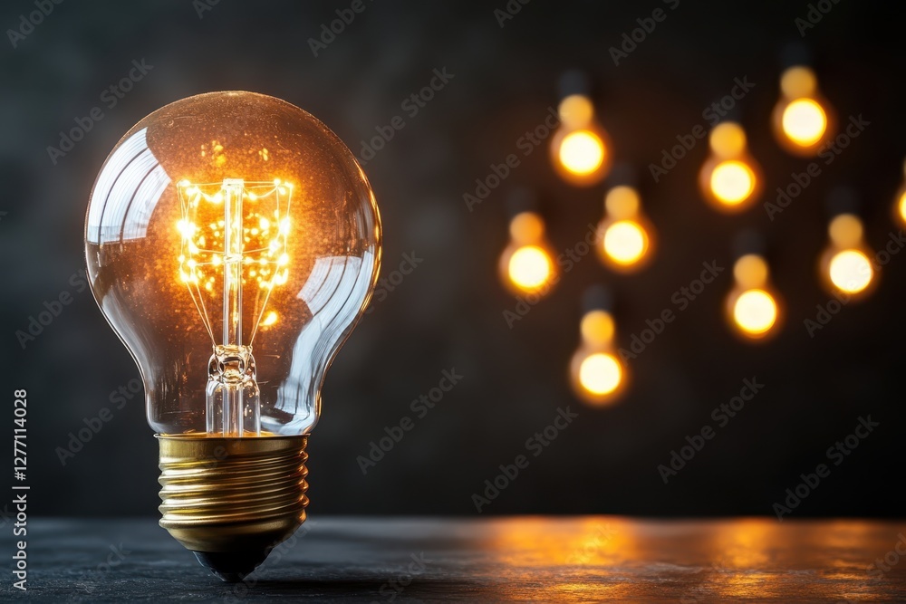 Aufkleber a glowing light bulb on a table illuminates the surroundings, creating a warm and inviting atmospher