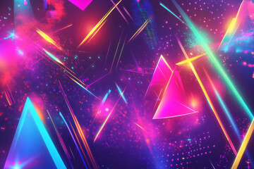 A neon 90s rave-themed background with laser lights, holographic reflections, and chaotic geometric splashes. The ultimate party vibe.