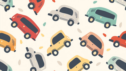 Naklejka premium Colorful hand-drawn cars pattern on a light background.