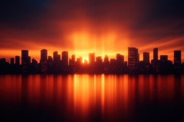 A stunning aerial view of a city skyline illuminated by a vibrant orange sunset, showcasing the beauty of urban life against a colorful sky.