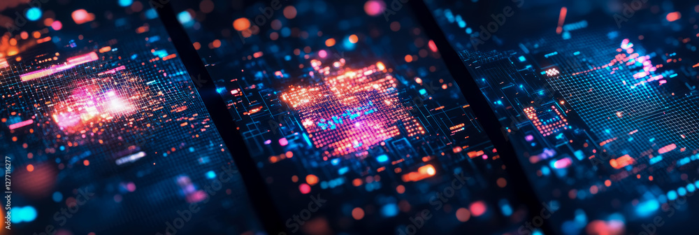 Aufkleber ai tech: futuristic data network with glowing circuitry