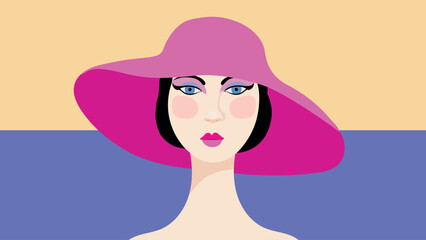 Woman face, abstract pop art. Vibrant digital illustration of a woman face with bold flat shapes and striking 60s 70s colors.