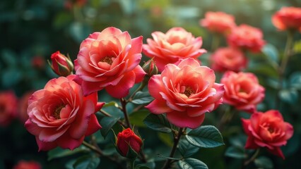 Beautiful roses wallpaper with vibrant red and pink blooms in a lush garden setting.