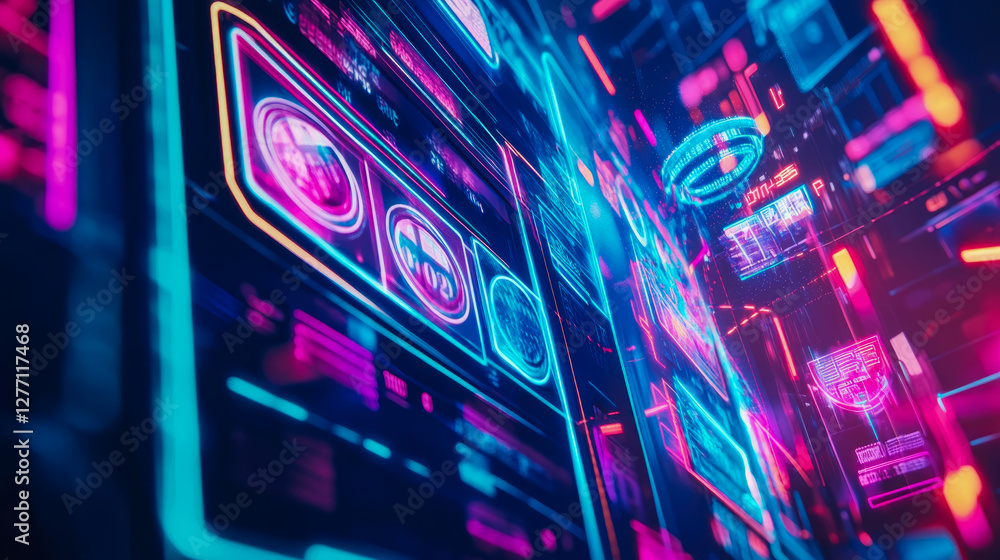 Aufkleber cyberpunk interface: glitching neon data stream