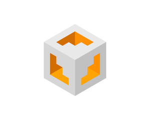 Cube logo, geometric vector design. Box logotype company, trendy tech emblem in pixel style.