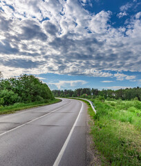 Road with a few trees on the side and a clear blue sky