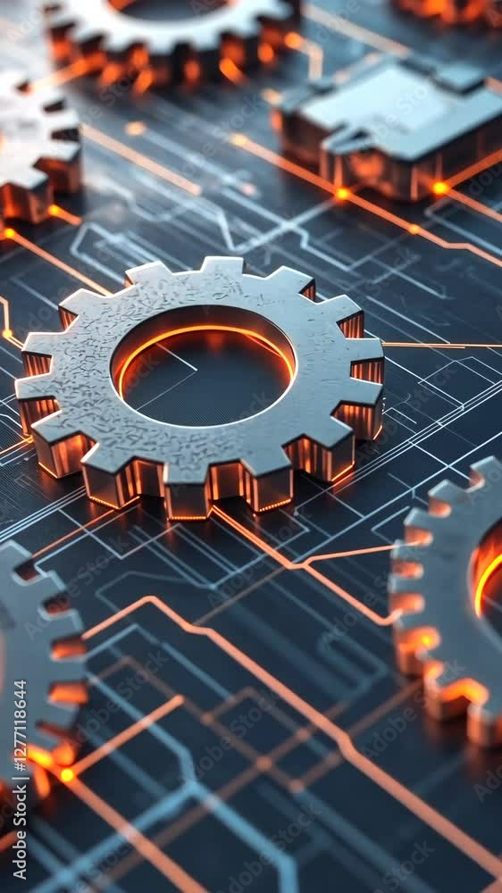Aufkleber intricate gears and circuits interwoven in a modern digital design creating a futuristic technologic