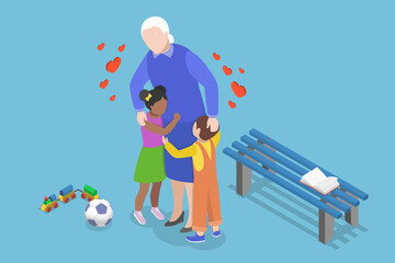 3D Isometric Flat Vector Illustration of Family Relationship, Cute Family Scene