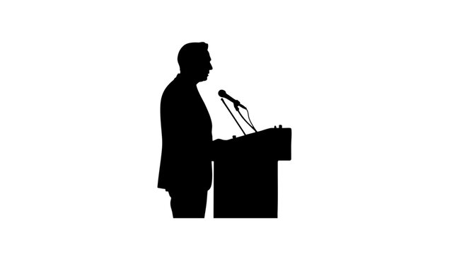 Silhouette of public speaker delivering a speech, empowerment concept