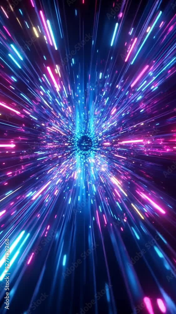 Poster a vibrant and dynamic visual representation of light motion, showcasing an explosion of colors in va