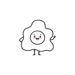 cute cartoon egg character isolated on white. Funny fried egg in doodle style for cards, coloring. Vector illustration