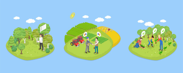 Obraz premium 3D Isometric Flat Vector Illustration of Conservation Science, Knowledge About Nature