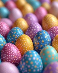 Obraz premium Charming Easter Eggs with Cheerful Pastel Colors and Dotted Patterns Celebration Festive Holiday Arrangement