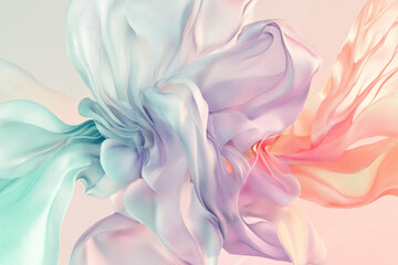 Obraz premium Surreal abstract background with flowing organic shapes and a gradient of pastel colors, including peach, mint green, and lavender, creating a soft, whimsical design