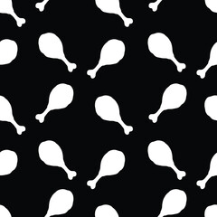 Seamless Hand Drawn Fried Chicken Legs Silhouette Design Pattern Black Background