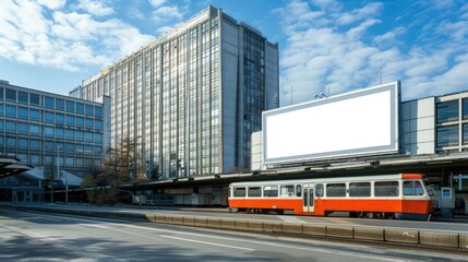 Obraz premium white billboard on top of metro train in train station