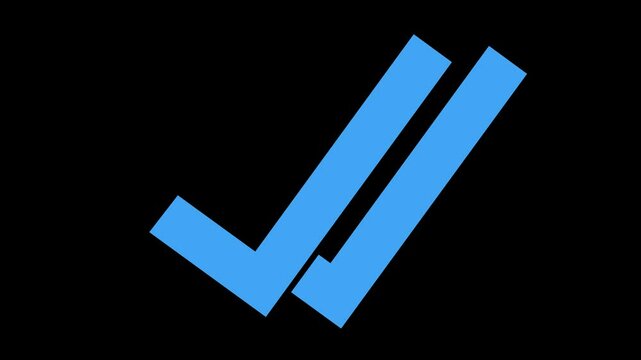video animation blue symbol checklist of message seen chat, on a transparent background with alpha channel set to zero