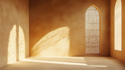 Obraz premium Empty Room with Warm Light and Decorative Window Design