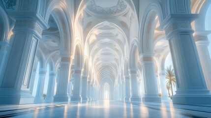 Fototapeta premium Majestic Hallway with Elegant Architecture and Soft Light Effects