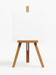 Blank canvas on wooden easel against white background.
