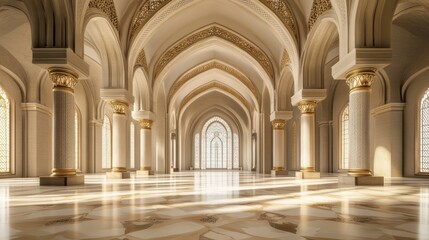 Fototapeta premium Majestic Interior of Grand Hall with Arched Ceiling and Sunlight