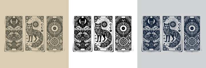 Fototapeta premium enchanted fox vector playing card tattoo design