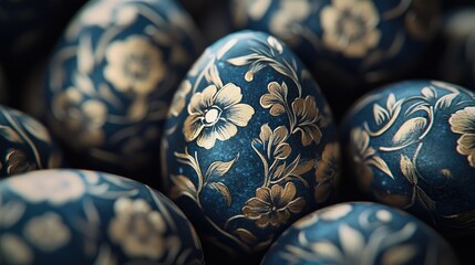 Close-up of Easter eggs with floral patterns