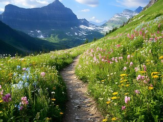 A hiking scenic trail that leads through a lush meadow