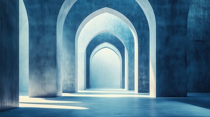 Serene Architectural Interior with Arched Doorways and Soft Light