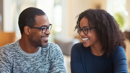 Obraz premium A couple engaged in an interactive couples therapy session, practicing active listening and healthy communication techniques. The professional setting emphasizes emotional well-bei