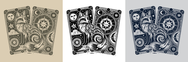fox vector playing card tattoo design
