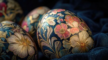 Close-up of Easter eggs with floral patterns