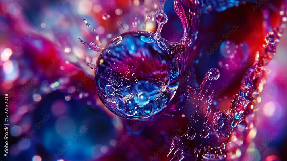 Poster colorful water droplets create stunning patterns in vibrant abstract art during a close-up explorati
