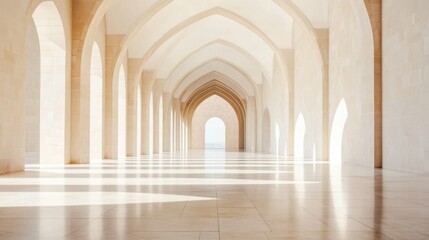 Serene Interior with Arches and Soft Natural Light in Modern Architecture