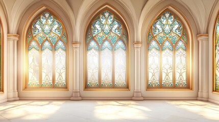 Obraz premium Stunning Gothic Arch Windows with Colorful Stained Glass Details