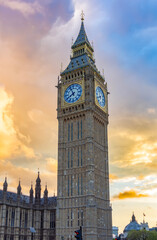 Big Ben (Elizabeth) tower at sunset, London, UK